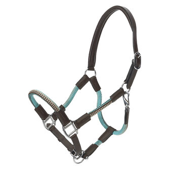 Kavalkade leren halster set Cavo bruin/turquoise