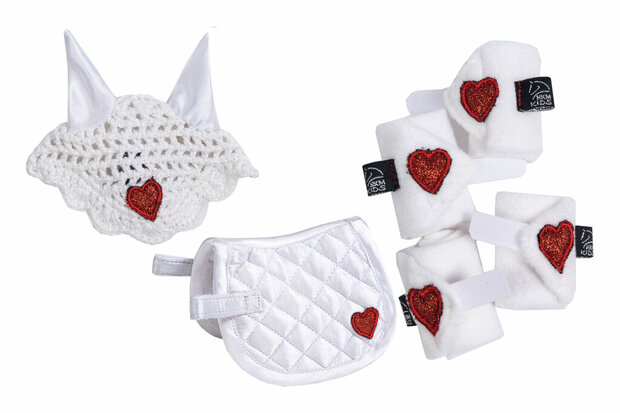 HKM cuddle pony wedstrijd set wit/rood