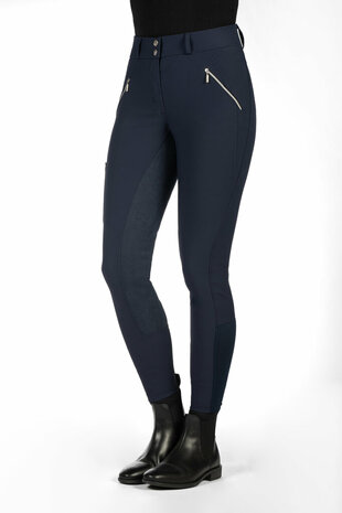 HKM rijbroek Lia High Waist siliconen zitvlak donkerblauw